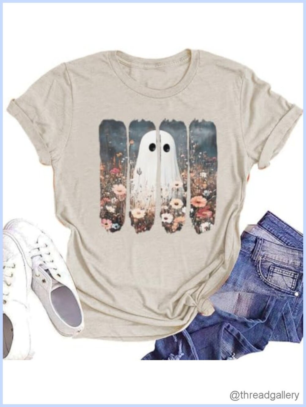 Cute Pumpkin Ghost Graphic Fall T-Shirt Crew Neck Short Sleeve Casual Halloween
